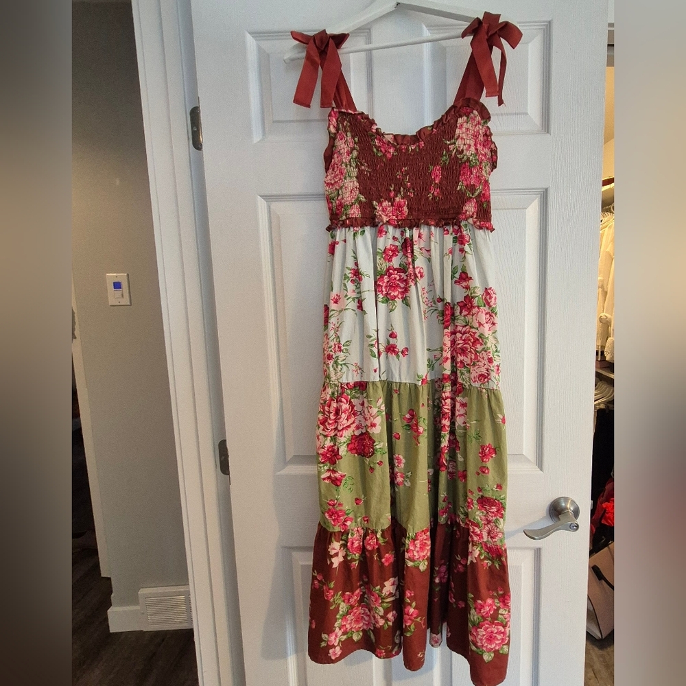 Rebellion Floral Patchwork Maxi Dress - Red, Green and Blue